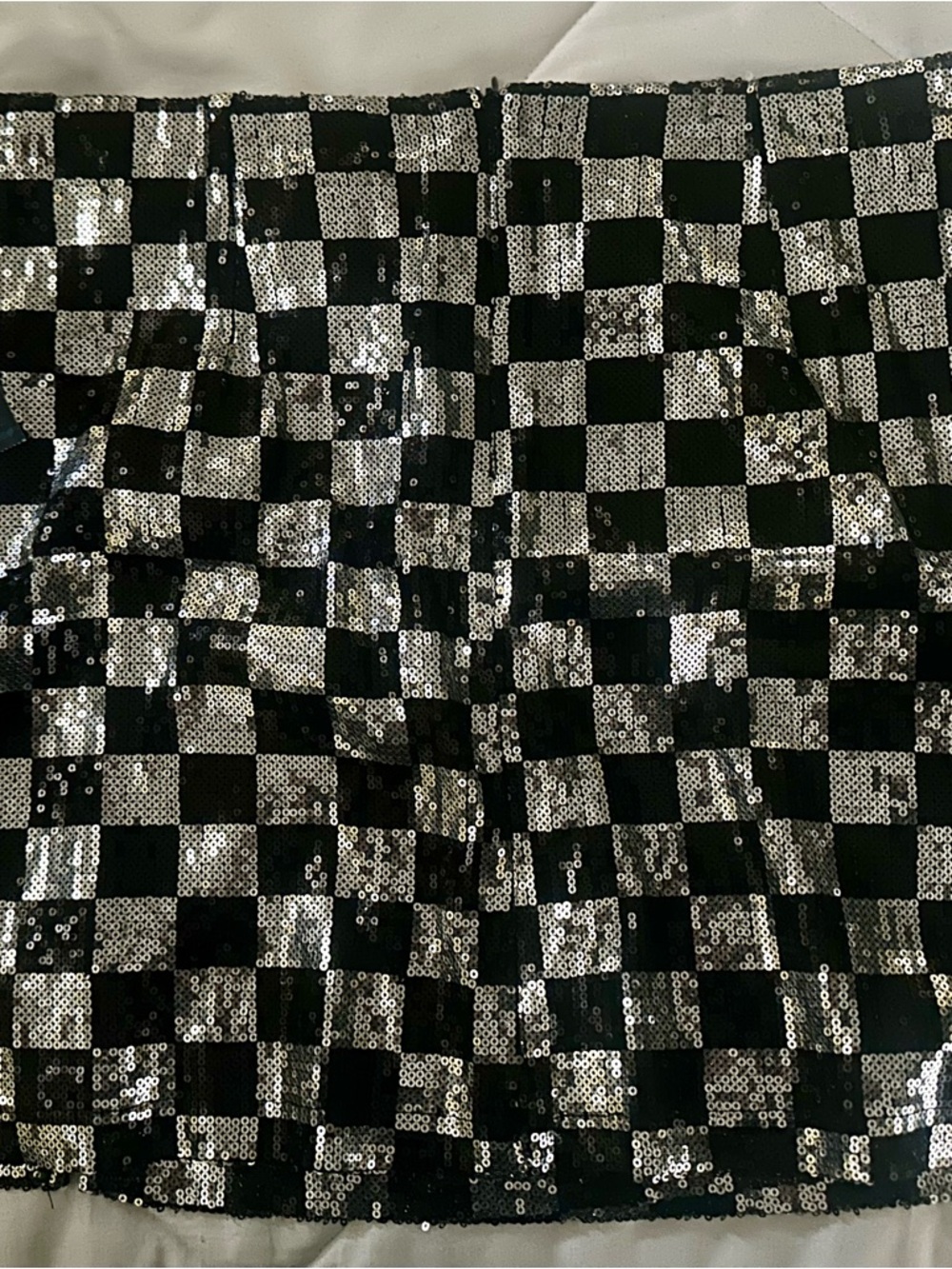 NY Collection Black and Silver Sequin Checkerboard Mini Skirt